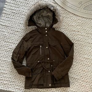 TopShop Olive Fur Coat XS/2